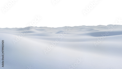 Snow-covered rolling hills under a pale sky, minimalist winter landscape evoking calm isolation and serene atmosphere. transparent background.