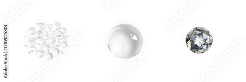 Three stages of crystal formation: from amorphous to structured.