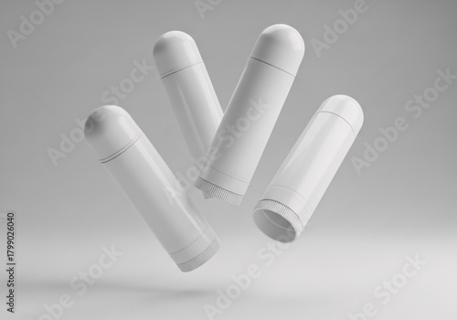 3d render mockup flying empty white packing chapstick or lip balm