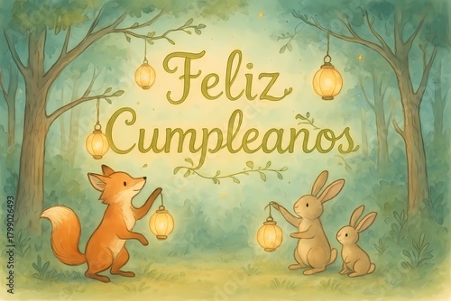 feliz cumpleanos fantasy forest 