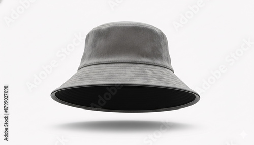 A floating Gray  blank bucket hat on a solid white background