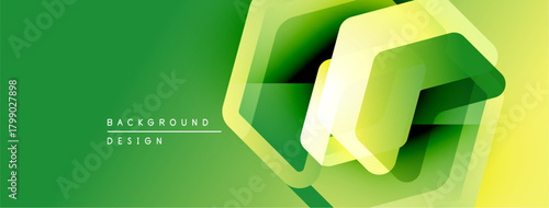 Abstract geometric design. Green, yellow gradients create layered hexagon shapes. Modern, vibrant visual element for backgrounds.