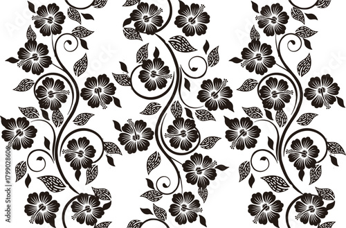 Black and white floral motif Batik indonesia