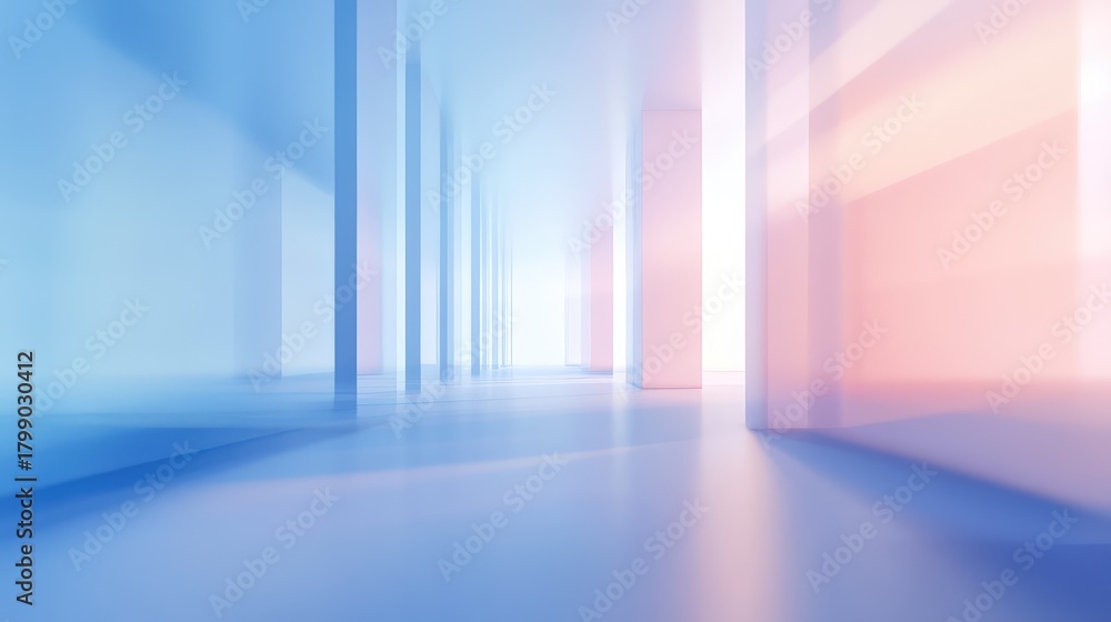 Fototapeta premium Empty modern futuristic corridor in blue and pink tones