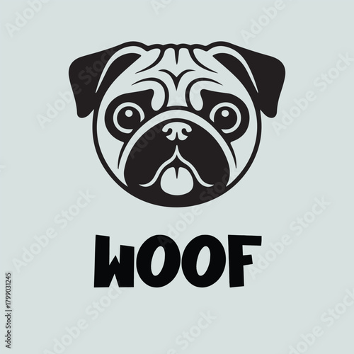 Stylized pug illustration with woof