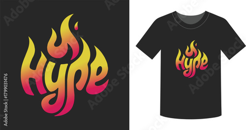 Hype flame design on a black t shirt mock