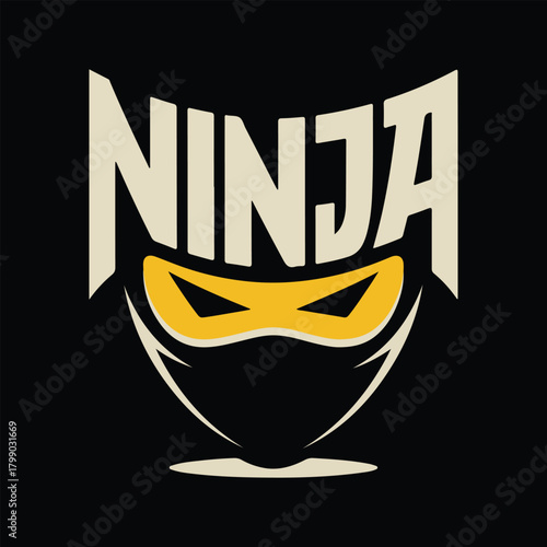 Ninja logo with mask on black background