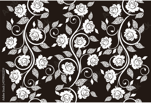 Black and white floral motif Batik indonesia