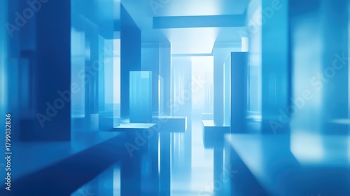 Fototapeta Naklejka Na Ścianę i Meble -  Abstract blue light tunnel architecture digital background