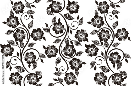 Black and white floral motif Batik indonesia