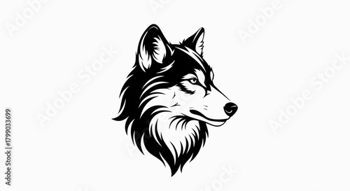Stylized black and white illustration of a wolf's head in profile, featuring sharp lines and a determined expression, isolated on a plain background.