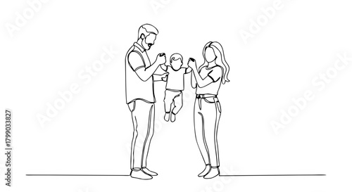 Minimalist Happy Family Line Drawing