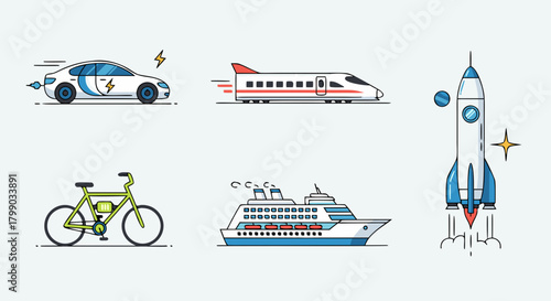 Minimalist Vehicle Line Art Set