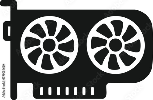 Illustration of a graphics card with two fans, a crucial component for gaming and graphic-intensive tasks