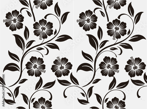 Black and white floral motif Batik indonesia