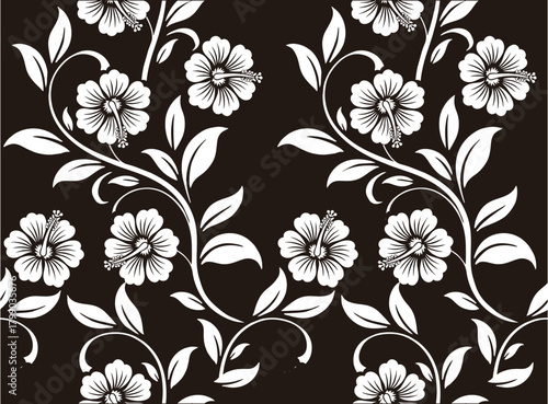 Black and white floral motif Batik indonesia