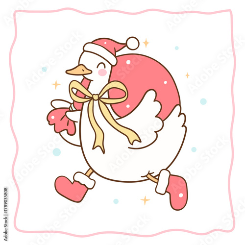Draw vector cute santa goose for merry christmas Cozy winter Doodle cartoon style