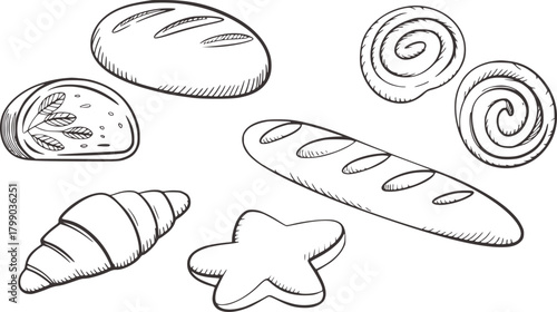 Baked goods assortment sketch bread croissant