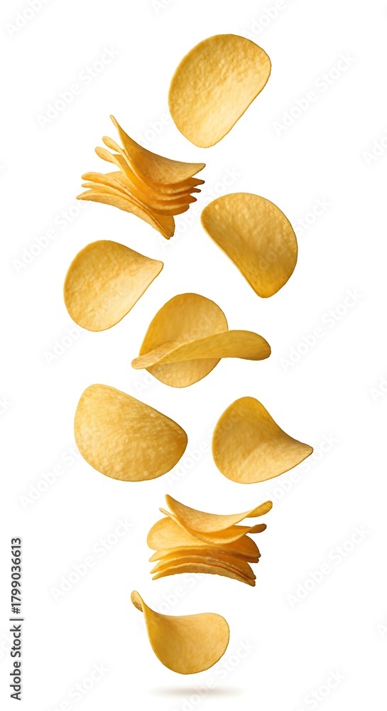 Naklejka premium Potato chips falling in a cascade