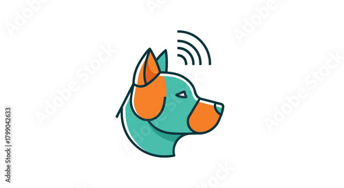 A stylized dog head with signal waves, representing pet tracking or smart animal technology.