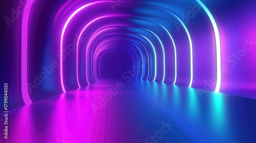 Fototapeta Naklejka Na Ścianę i Meble -  Abstract neon light tunnel creating futuristic portal effect