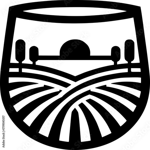 Wine Vineyard Terroir Icon - Minimalist Monochrome Vector Design for Winery Culture Wine Tasting Viticulture Premium Quality Sommelier Concept
