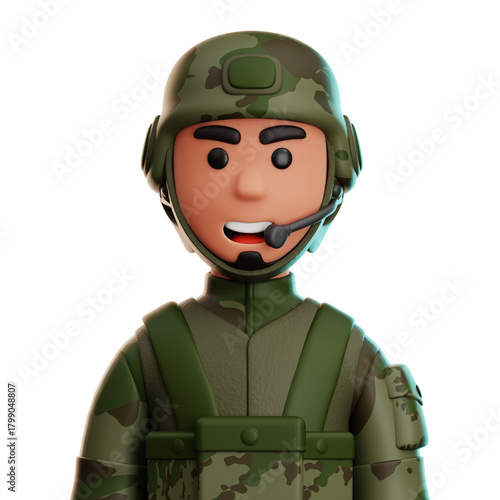 3D Illustration, character Soldier with Headset