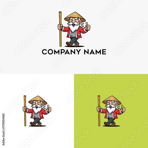 Cheerful Old Man with a Walking Stick and a Thumbs-Up A Logo Design Concept