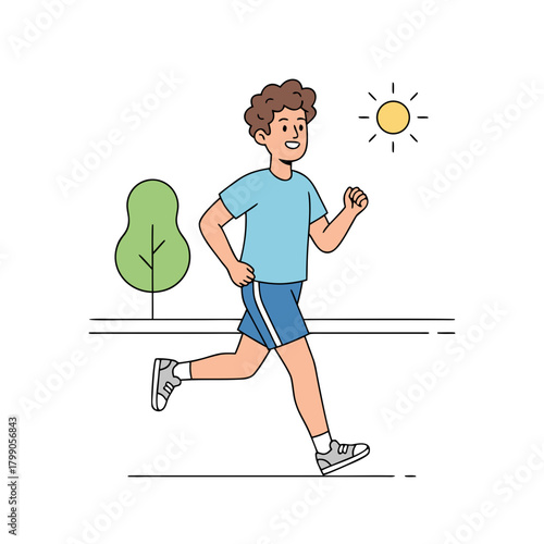 Cute Cartoon Character Morning Jogging Vector Illustration