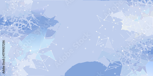 Abstract geometric network design with interconnected nodes and triangles in soft blue and white tones