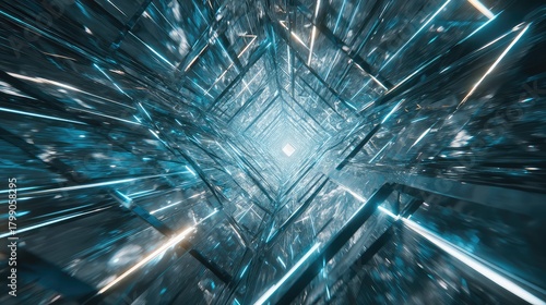 Fototapeta Naklejka Na Ścianę i Meble -  Futuristic digital tunnel with speed and light trails