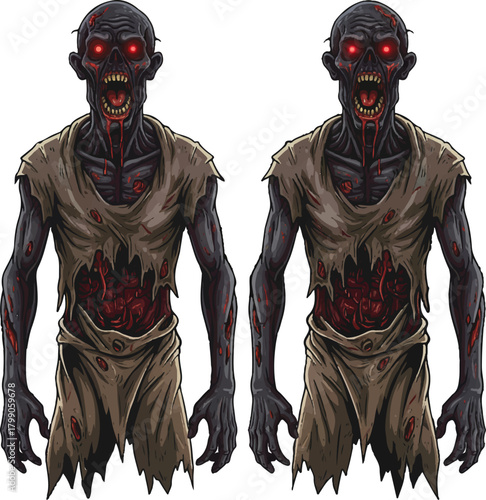 Black Red-Eyed Horror Zombies Vector