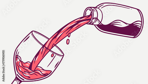 Red wine pouring into a glass illustration