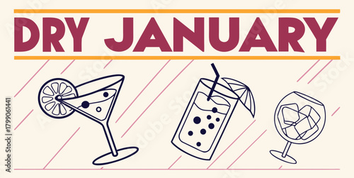 Dry January campaign concept with assorted non-alcoholic drinks illustrations