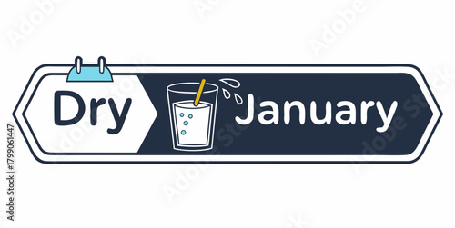 Dry January Icon Featuring Water Glass and Straw, healthy lifestyle concept