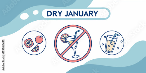 Dry January concept with no alcohol sign