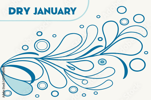 Dry January with water splashes design element for a healthy lifestyle promotion