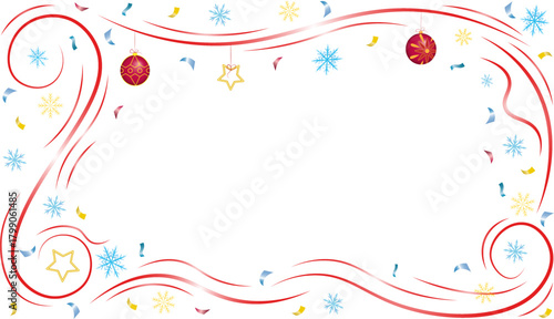 Beautiful New Year's background with Christmas toys and snowflakes