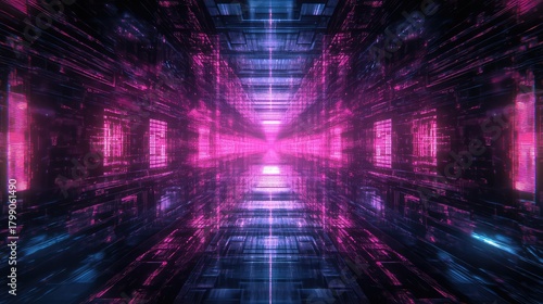 Fototapeta Naklejka Na Ścianę i Meble -  Digital tunnel visualizing data flow in cyberspace technology