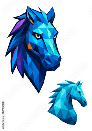 Horse Logo A detailed 3D wolf character with vibrant blue fur, suitable for gaming, branding, or fantasy projects.
