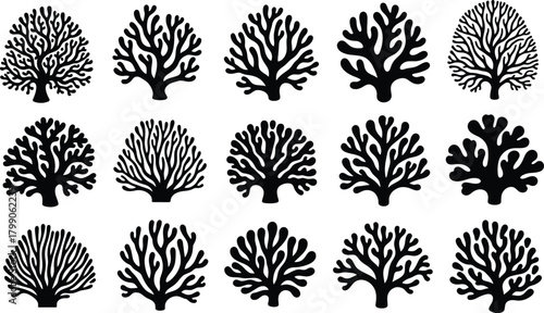 tree, silhouette, black, and, white, nature, botany, foliage, branches, bark, texture, stylized, illustration, graphic, design, element, icon, pattern, organic, growth, winter, bare, leafless.