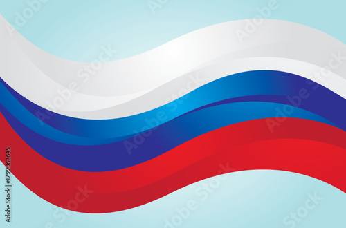 Illustration of the Russian flag flying in white, blue and red.