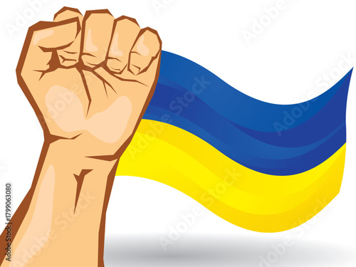 Blue and yellow flag waving with hands clasped upwards, Ukrainian national flag independence day
