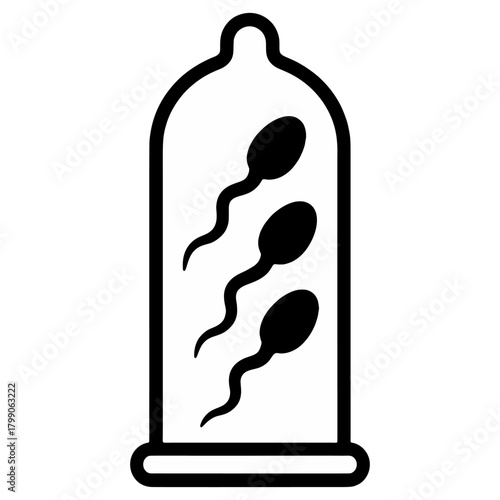 Condom Protection Icon with Sperm Silhouette symbolizing contraception, sexual protection, birth control, and safe health practices
