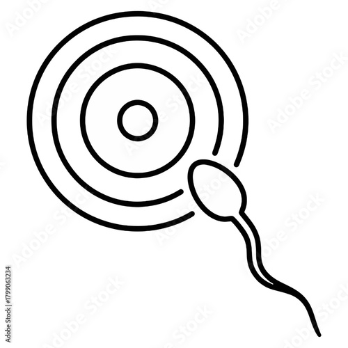 Fertilization Concept Line Art Sperm and Egg Icon , representing human reproduction, fertility, conception, and biological processes