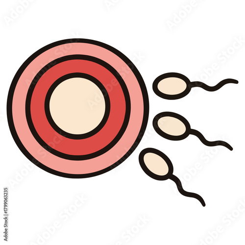 Fertilization Reproductive Biology Concept Illustration showing sperm approaching an egg, representing human reproduction, fertility, conception, and biological processes for educational, medical use