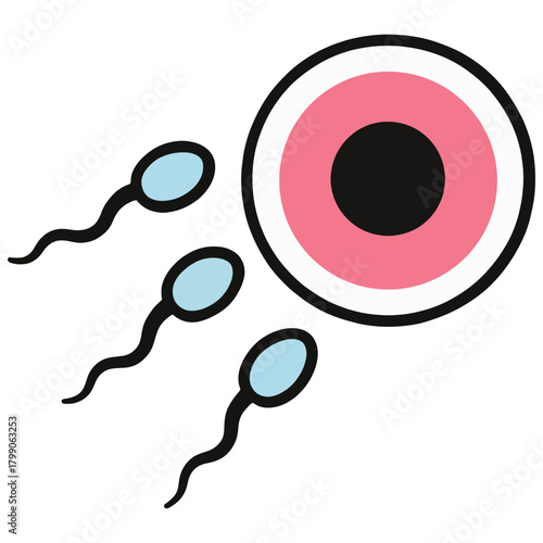 multiple sperm swimming toward an egg, representing human reproduction, conception, fertility, and biological processes