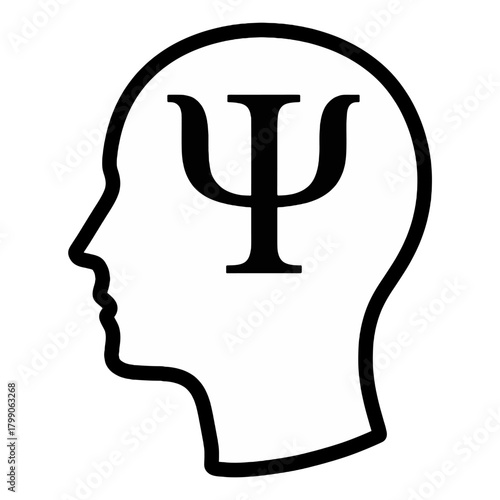 Psychology Mind Symbol Illustration Icon Minimalist head silhouette with a psi symbol representing psychology, mental health, cognition, and therapeutic concepts for educational or professional use