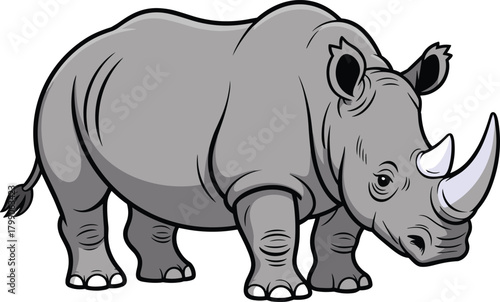 Cute cartoon rhino illustration, African rhinoceros animal character, wildlife vector drawing, safari animals clipart, fun rhino mascot art
