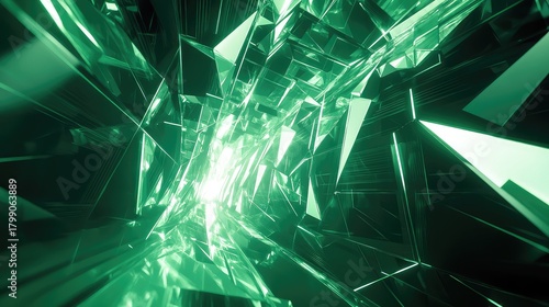 Fototapeta Naklejka Na Ścianę i Meble -  Abstract glowing green crystal tunnel connecting digital space